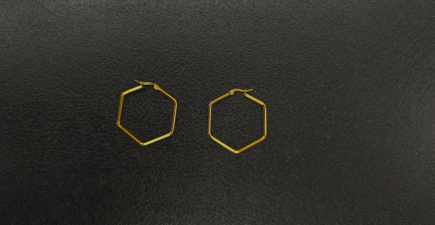 BOUCLES D'OREILLES CREOLES DOREES HEXAGONE