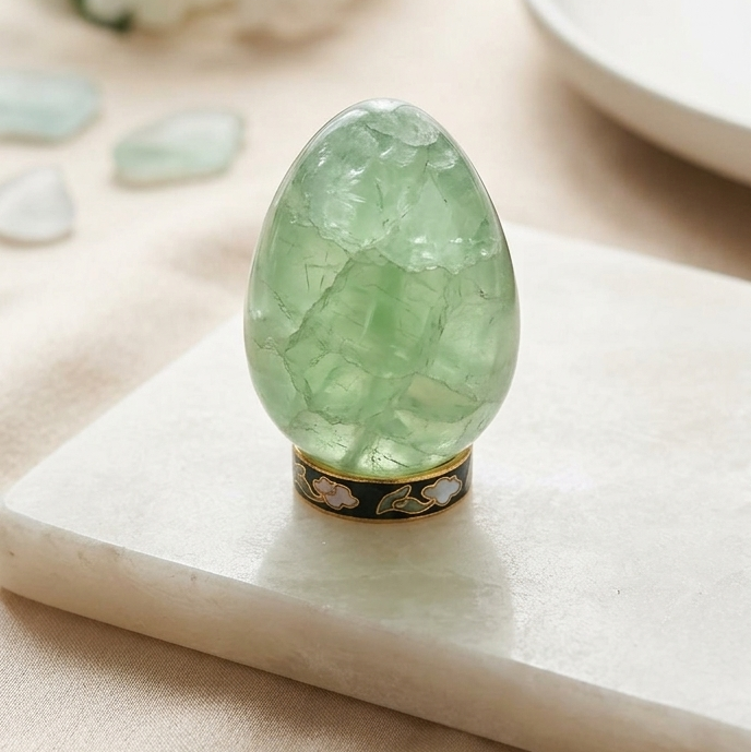 Œuf en fluorite naturelle sur support cloisonné