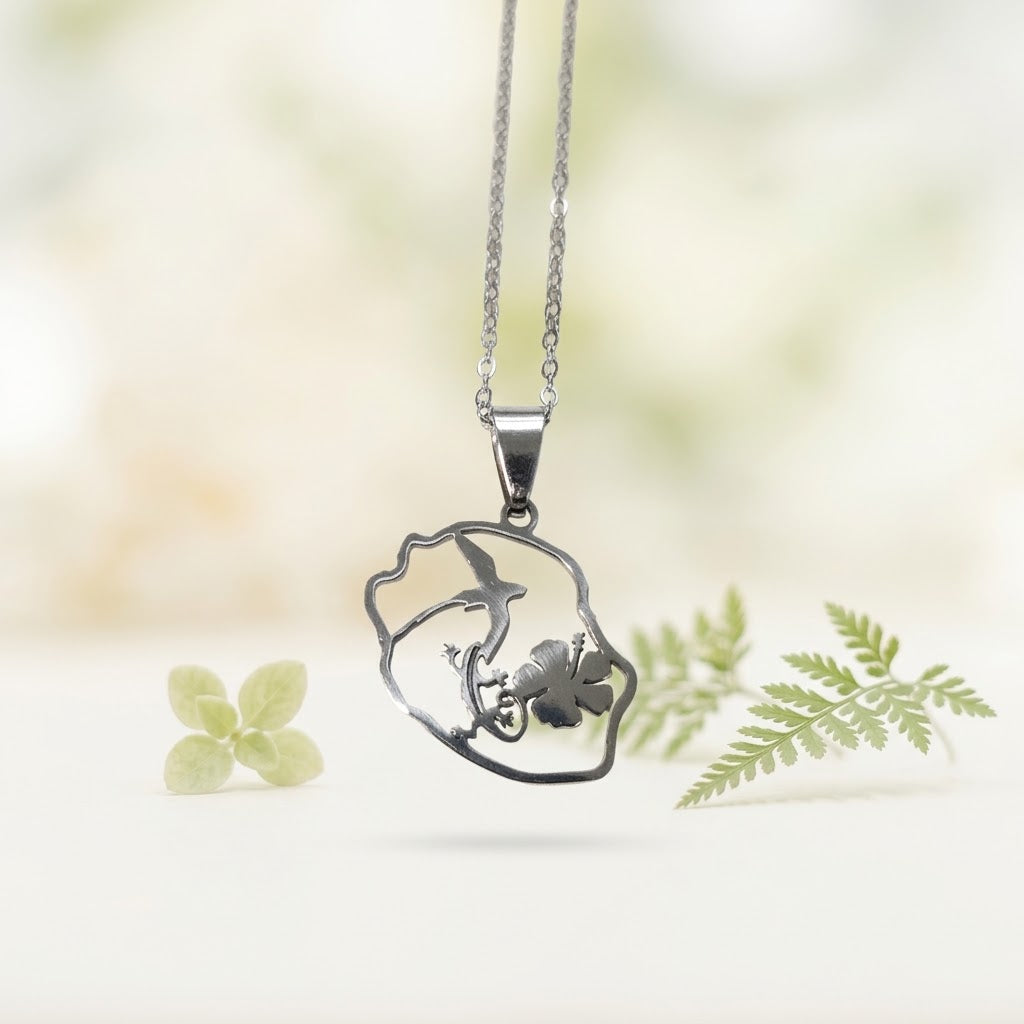Collier pendentif carte de La Réunion en acier inoxydable