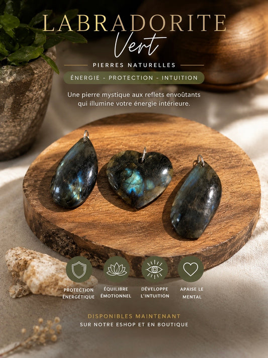 PENDENTIFS EN LABRADORITE VERTE