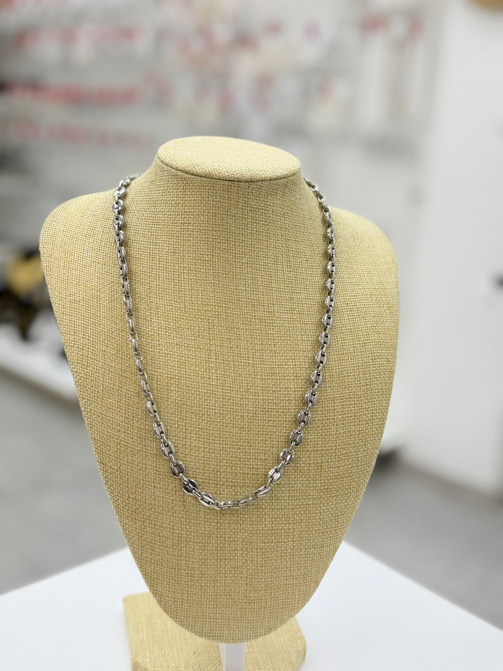 Collier chaîne maille grain de café en acier inoxydable