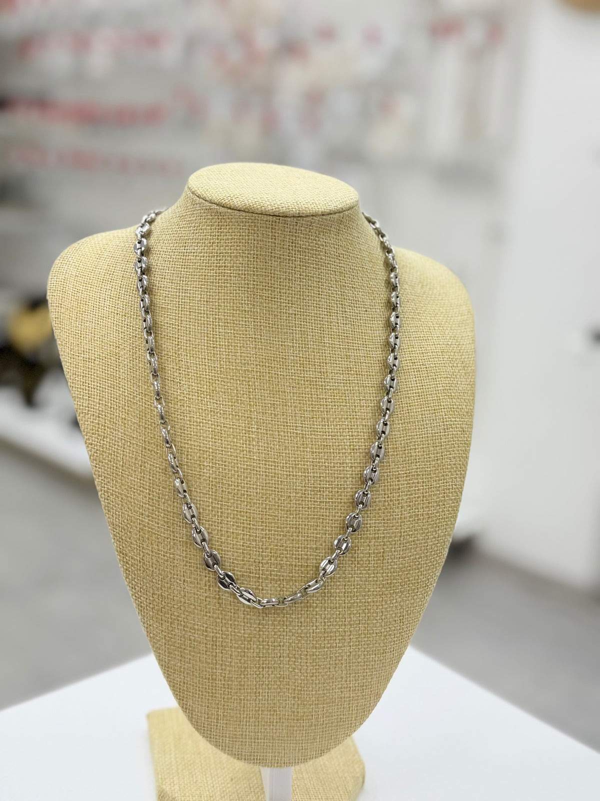 Collier chaîne maille grain de café en acier inoxydable
