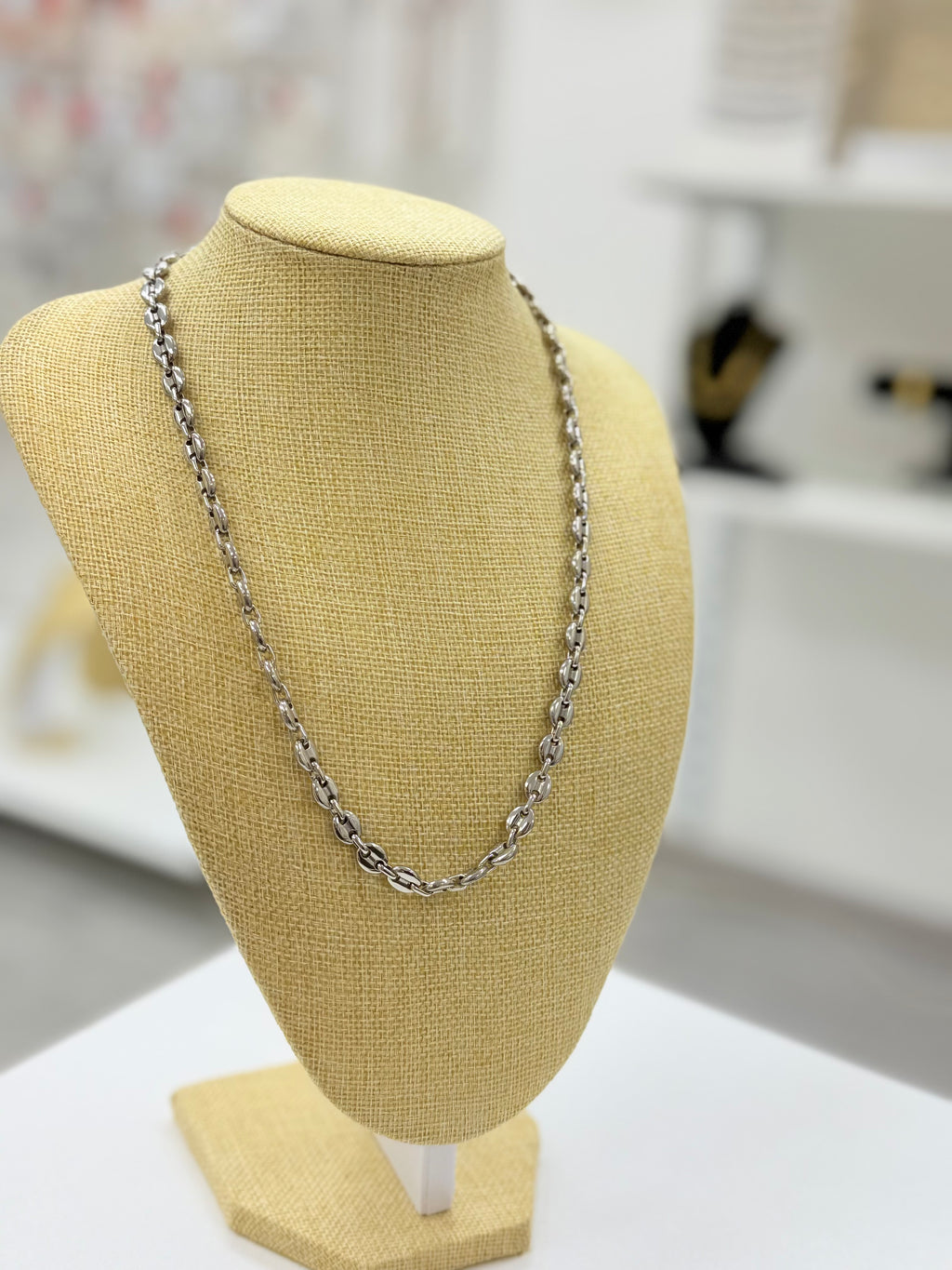 Collier chaîne maille grain de café en acier inoxydable