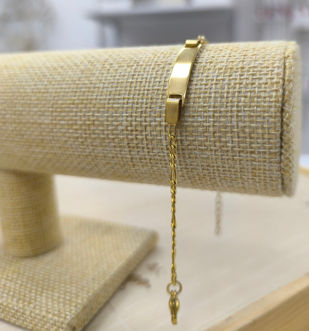 Bracelet maille figaro fin avec plaque en acier inoxydable, à graver