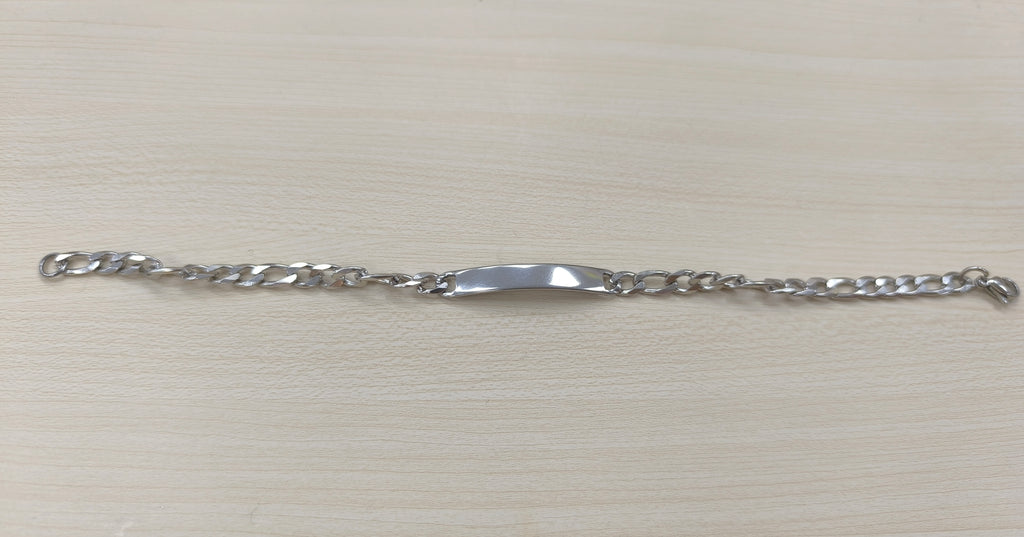 Bracelet plaque maille figaro couleur acier, à graver