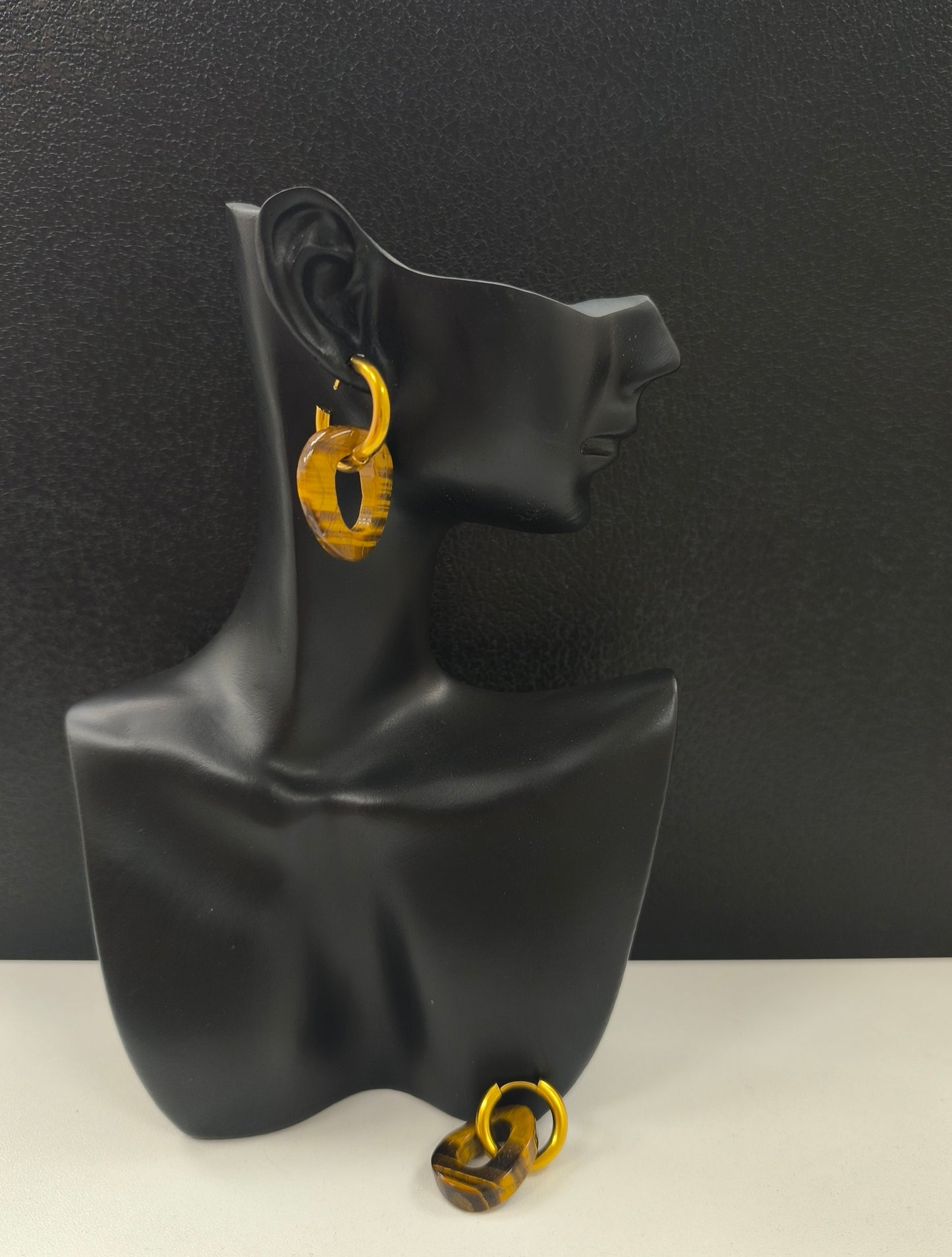 BOUCLE D'OREILLE DORE OEIL DU TIGRE