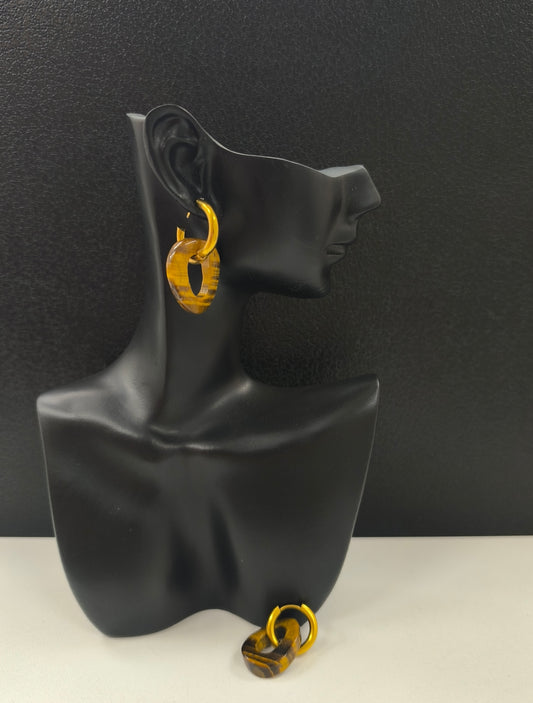 BOUCLE D'OREILLE DORE OEIL DU TIGRE