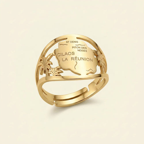 Bague réglable île de La Réunion en acier inoxydable, doré