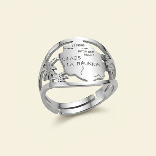 Bague réglable île de La Réunion en acier inoxydable, argenté