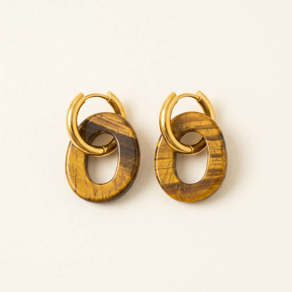 Boucle d'oreille dorée œil de tigre