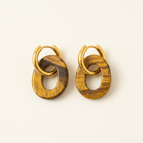 Boucle d'oreille dorée œil de tigre