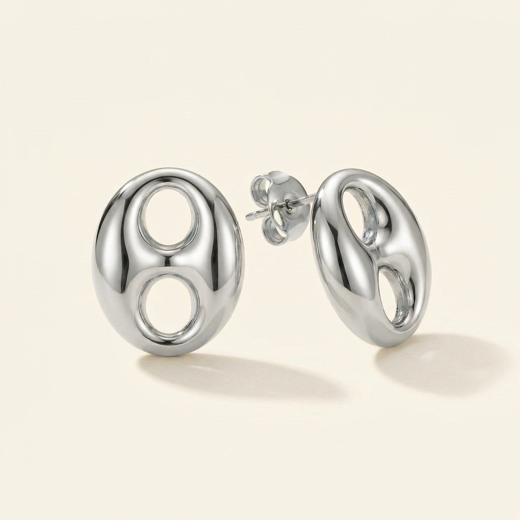 Boucles d'oreilles clou grain de café en acier inoxydable, argenté