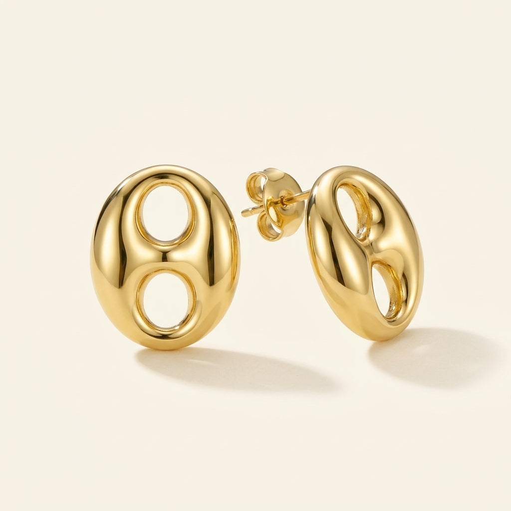 Boucles d'oreilles clou grain de café en acier inoxydable, doré