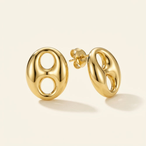 Boucles d'oreilles clou grain de café en acier inoxydable, doré