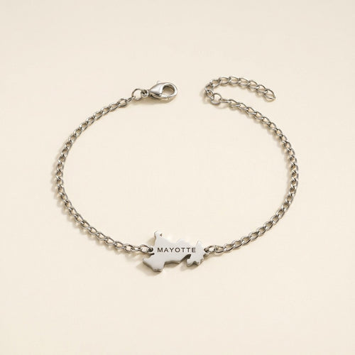 Bracelet carte de Mayotte en acier inoxydable, argenté