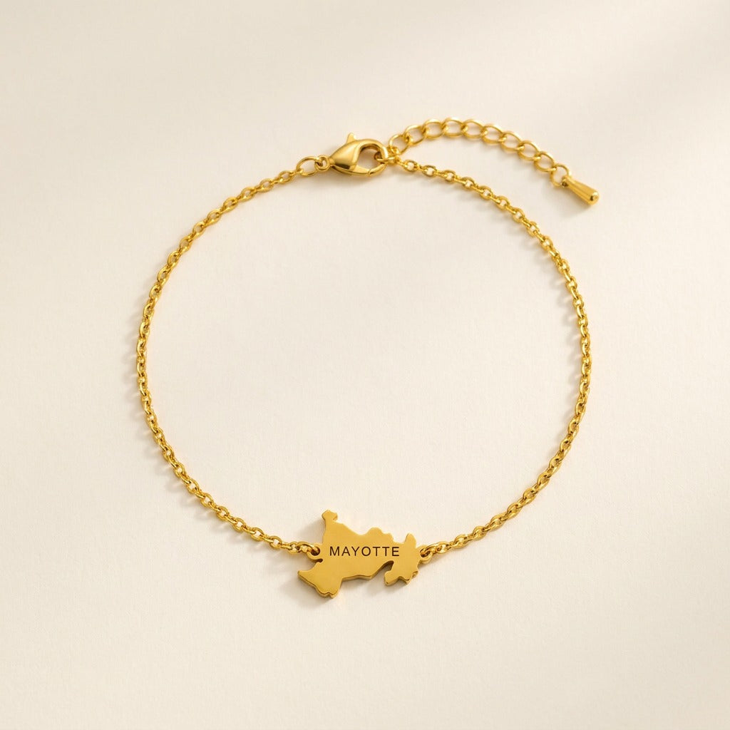 Bracelet carte de Mayotte en acier inoxydable, doré