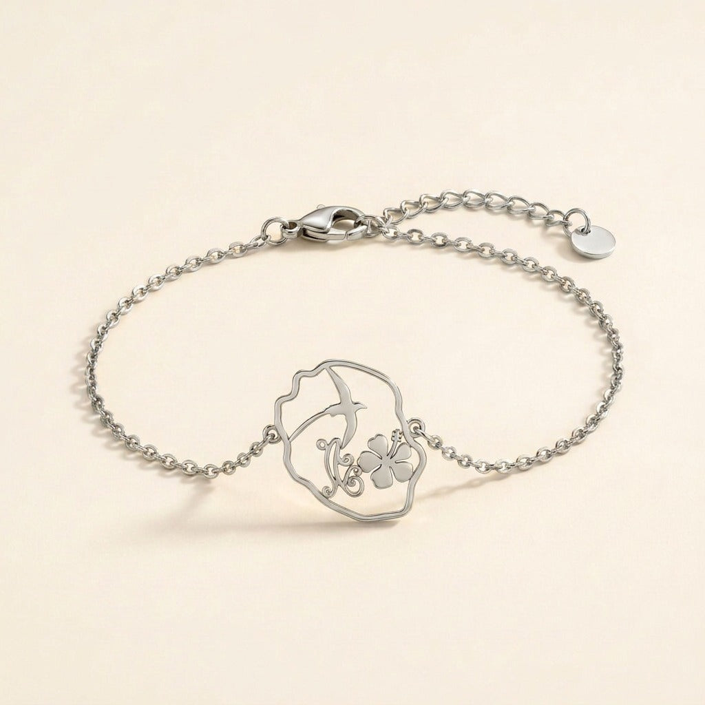 Bracelet carte de La Réunion en acier inoxydable, argenté