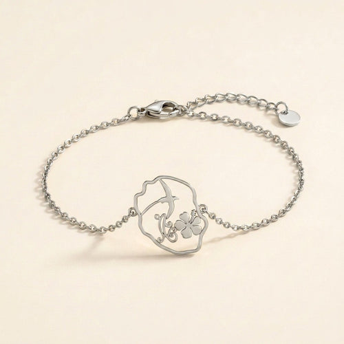 Bracelet carte de La Réunion en acier inoxydable, argenté