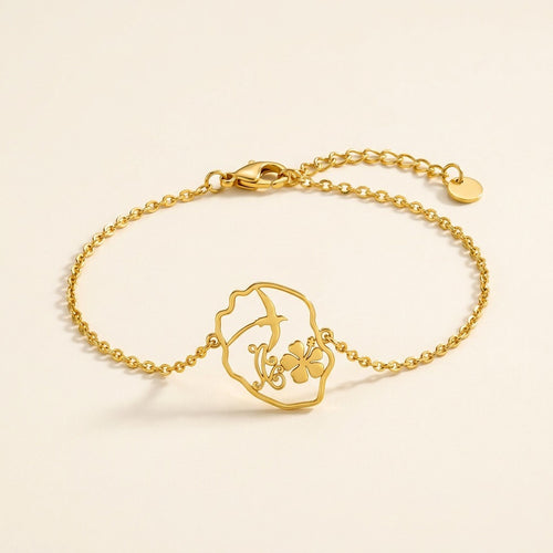 Bracelet carte de La Réunion en acier inoxydable, doré