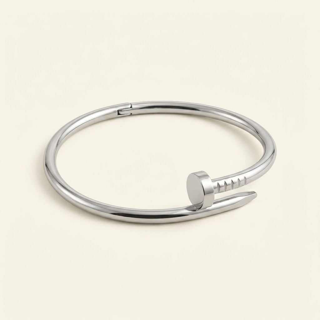 Bracelet clou rigide en acier inoxydable, argenté