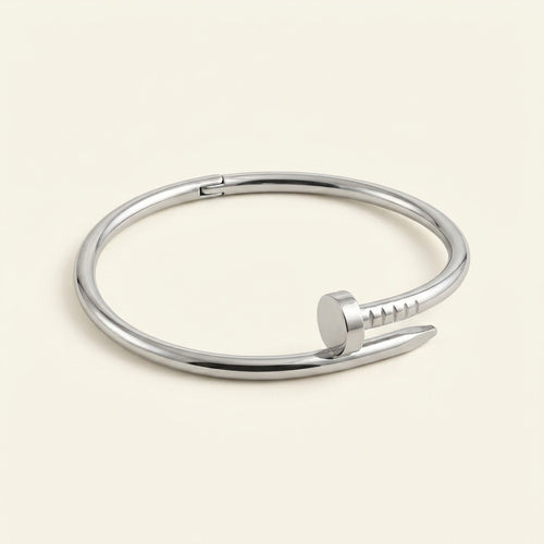 Bracelet clou rigide en acier inoxydable, argenté