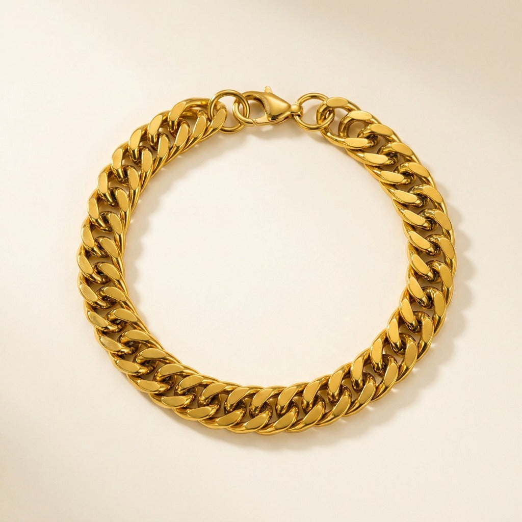 Bracelet maille cubaine en acier inoxydable, doré