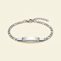 Bracelet maille figaro fin avec plaque en acier inoxydable, à graver, argenté