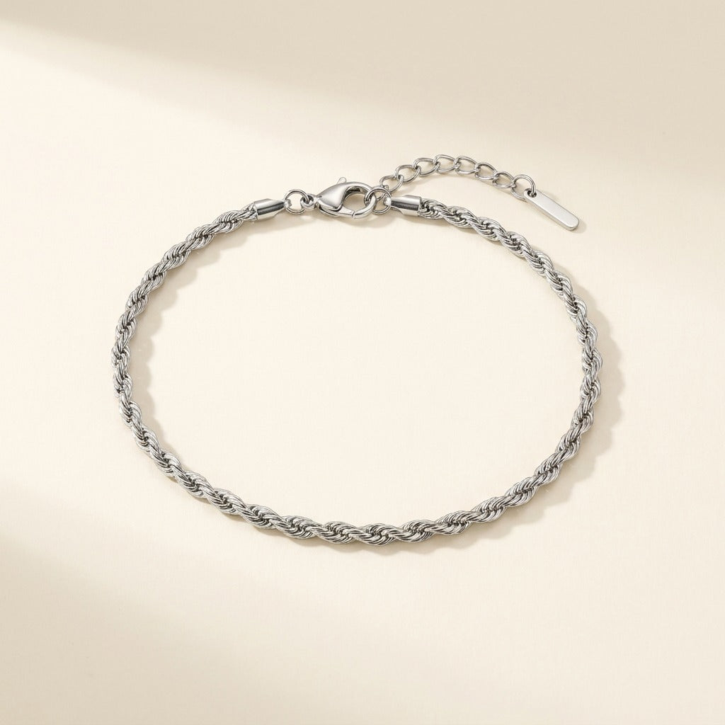 Bracelet maille torsadée, argenté