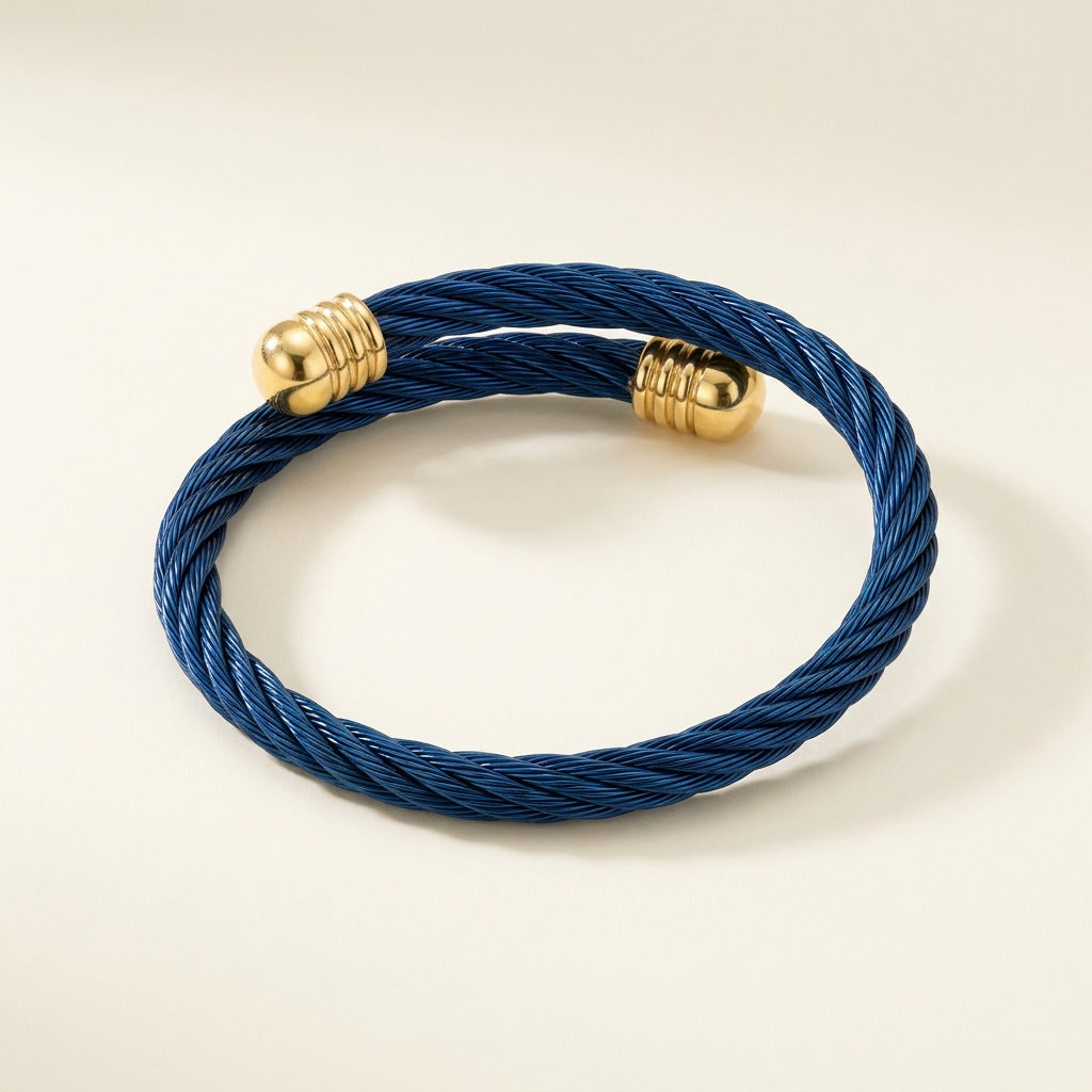 Bracelet câble rigide bleu
