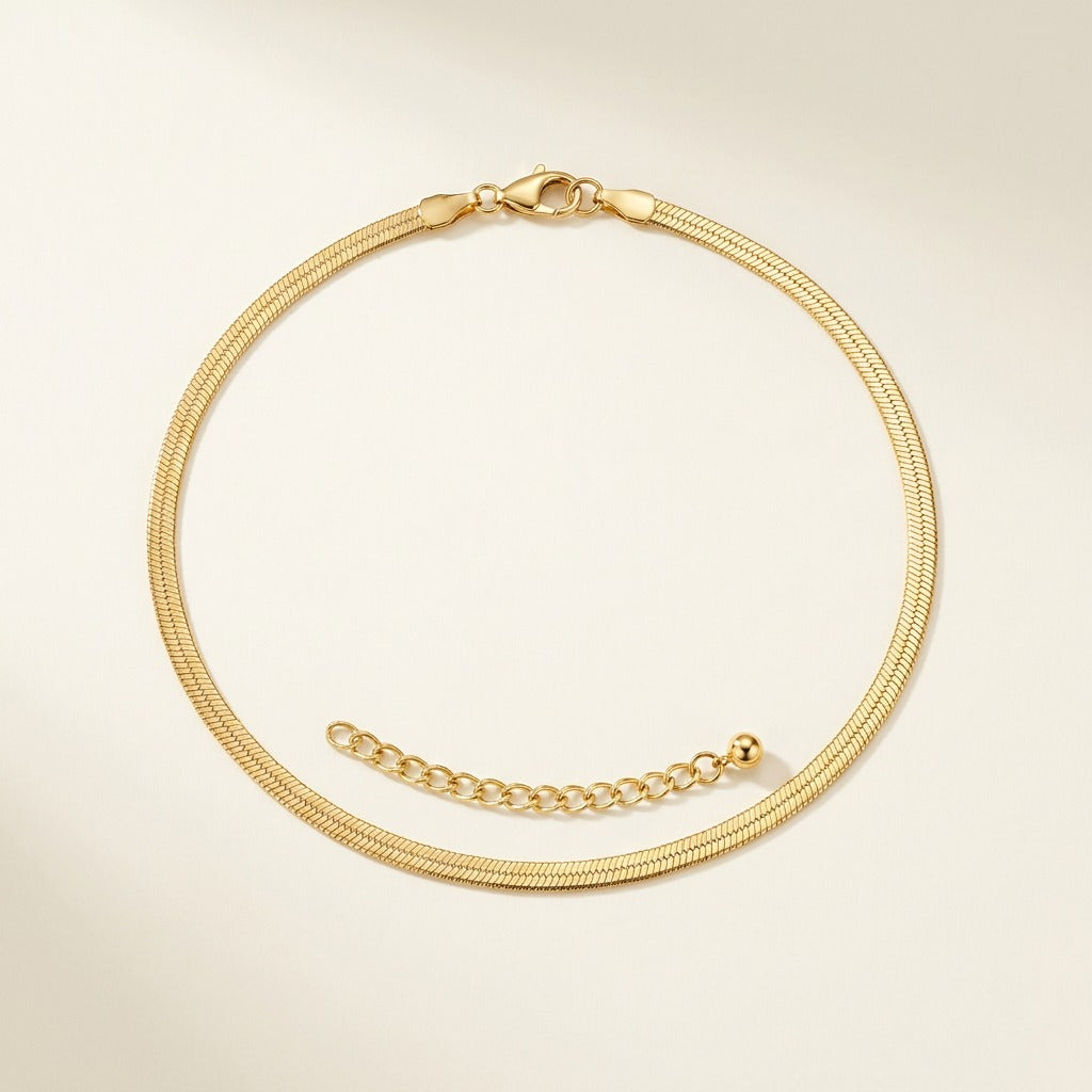 Chaîne de cheville maille miroir dorée