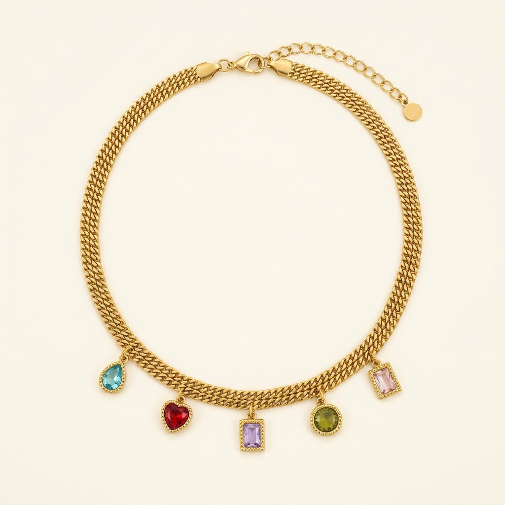 Collier en acier inoxydable avec breloques en oxyde de zirconium
