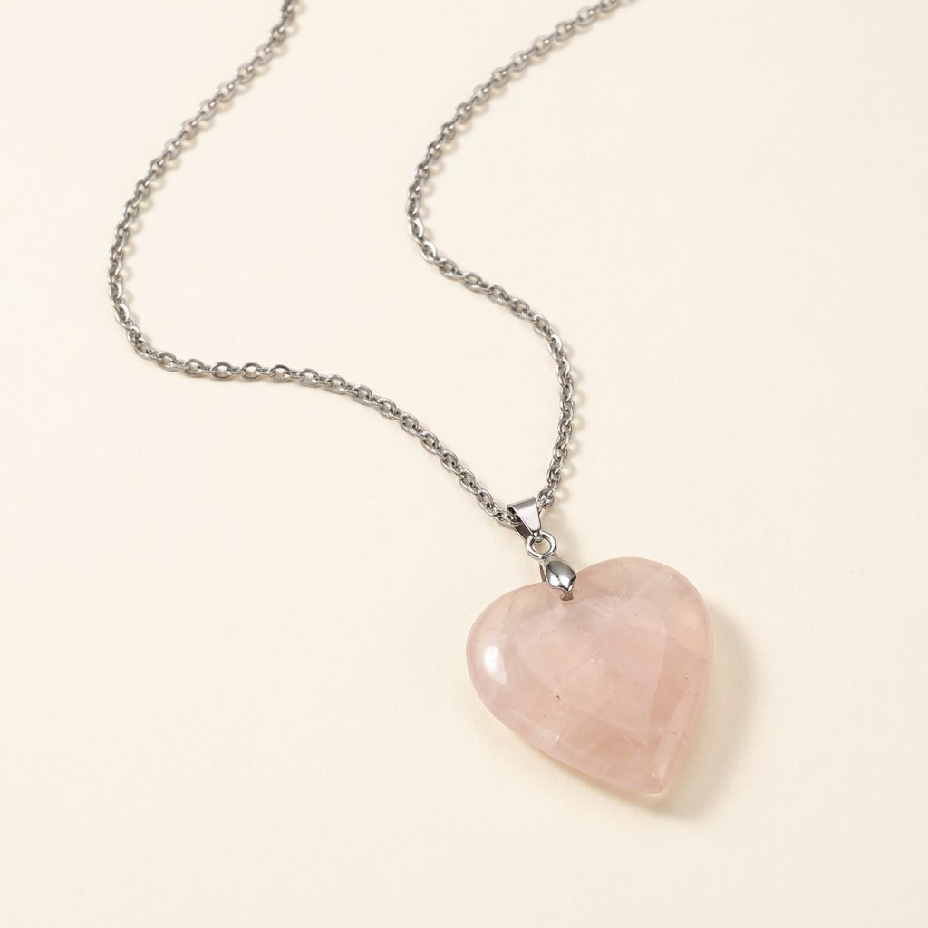 Collier pendentif cœur en quartz rose