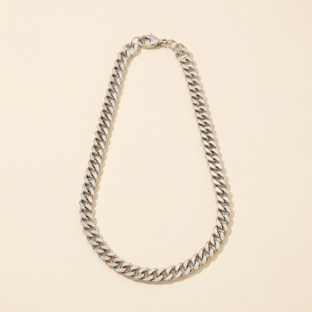 Collier chaîne maille cubaine en acier inoxydable, argenté