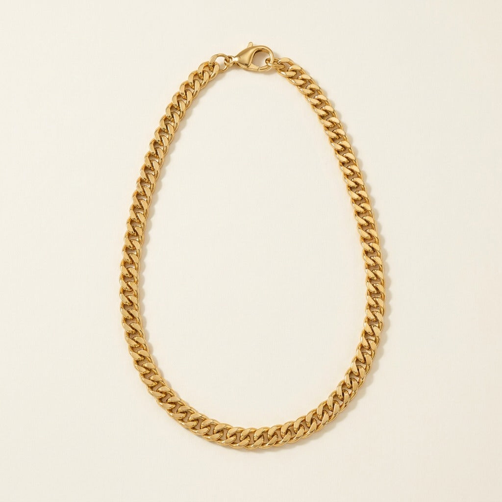 Collier chaîne maille cubaine en acier inoxydable, doré
