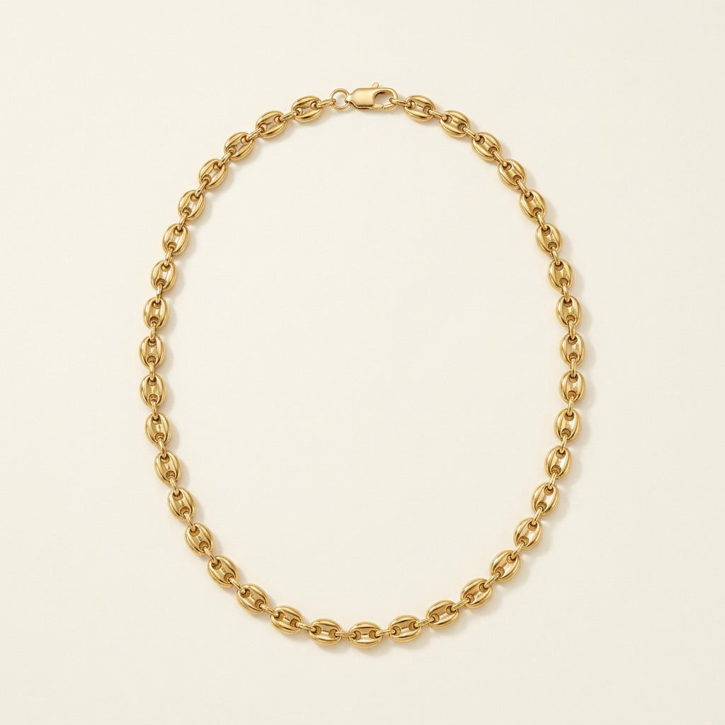 Collier chaîne maille grain de café en acier inoxydable, doré