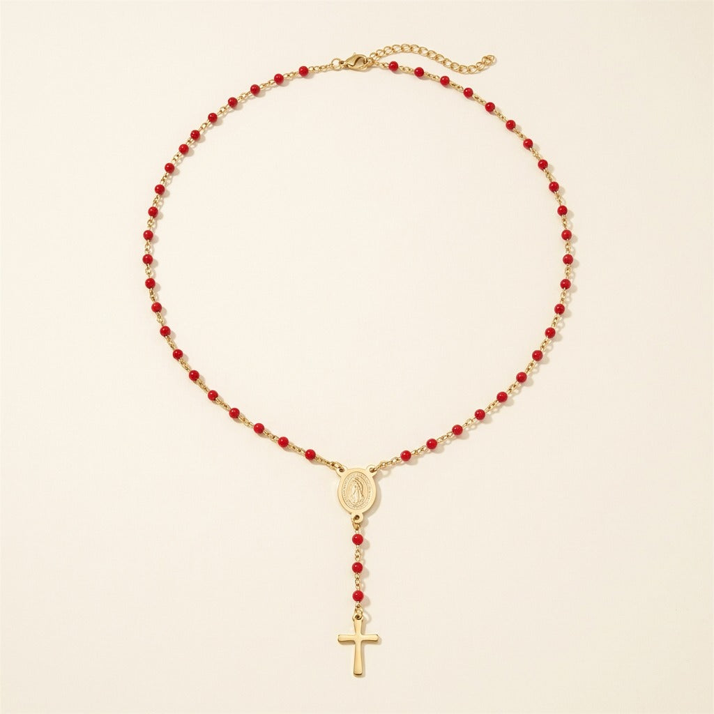 Collier chapelet en acier inoxydable, rouge
