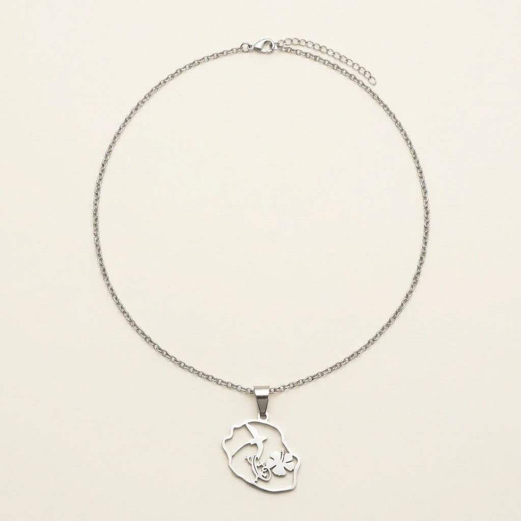 Collier pendentif carte de La Réunion en acier inoxydable, argenté
