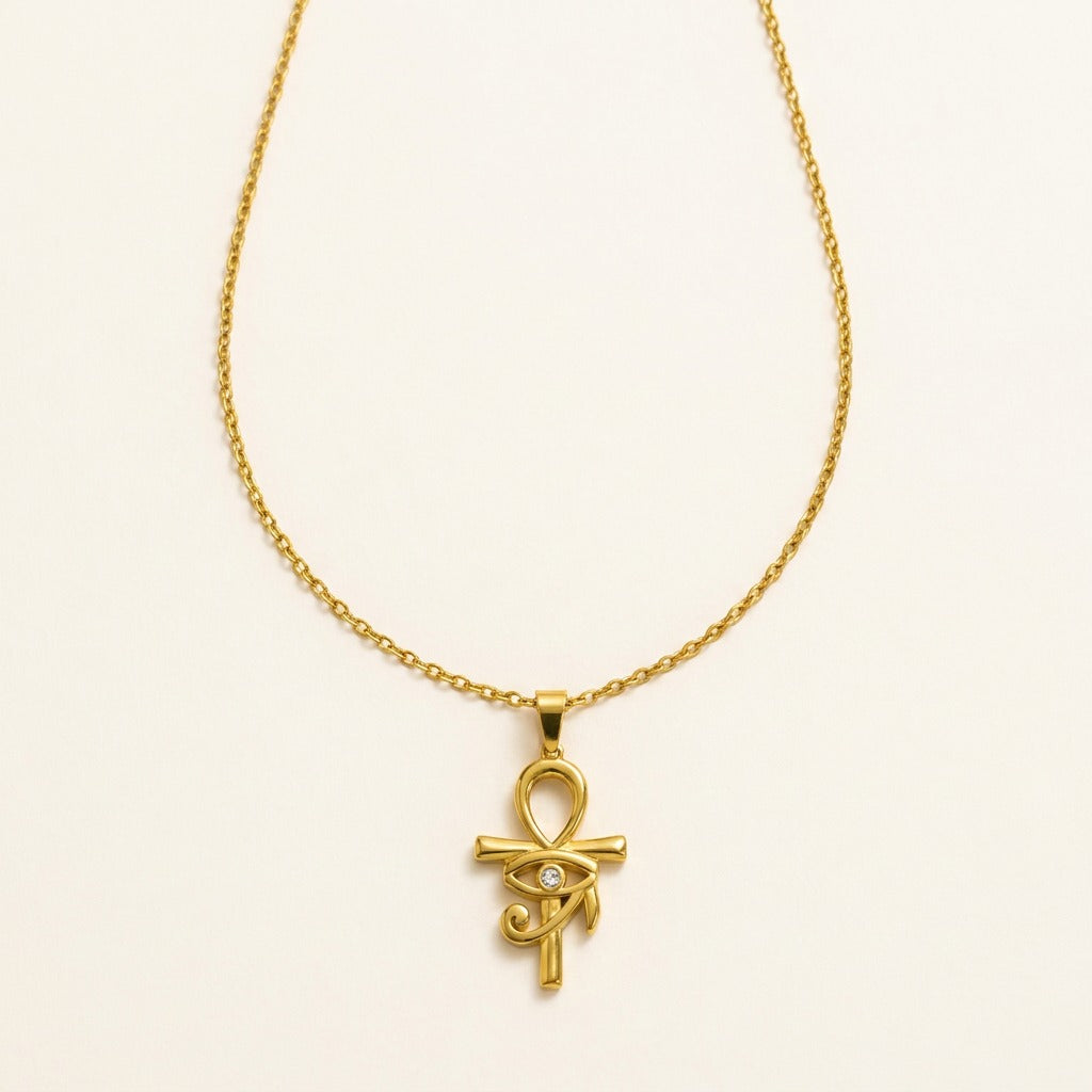 Collier pendentif croix égyptienne en acier inoxydable, doré