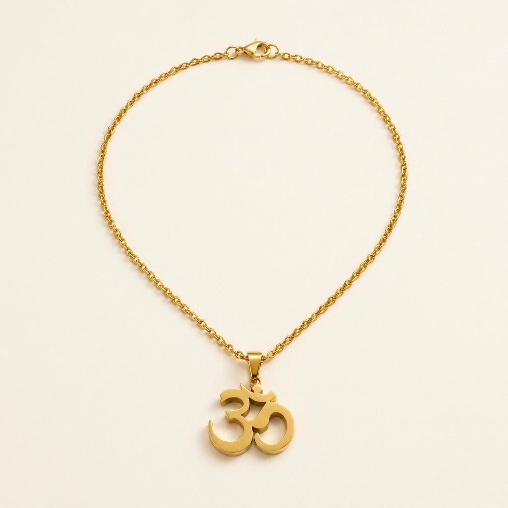Collier pendentif ॐ « Om » en acier inoxydable, modèle 3, doré