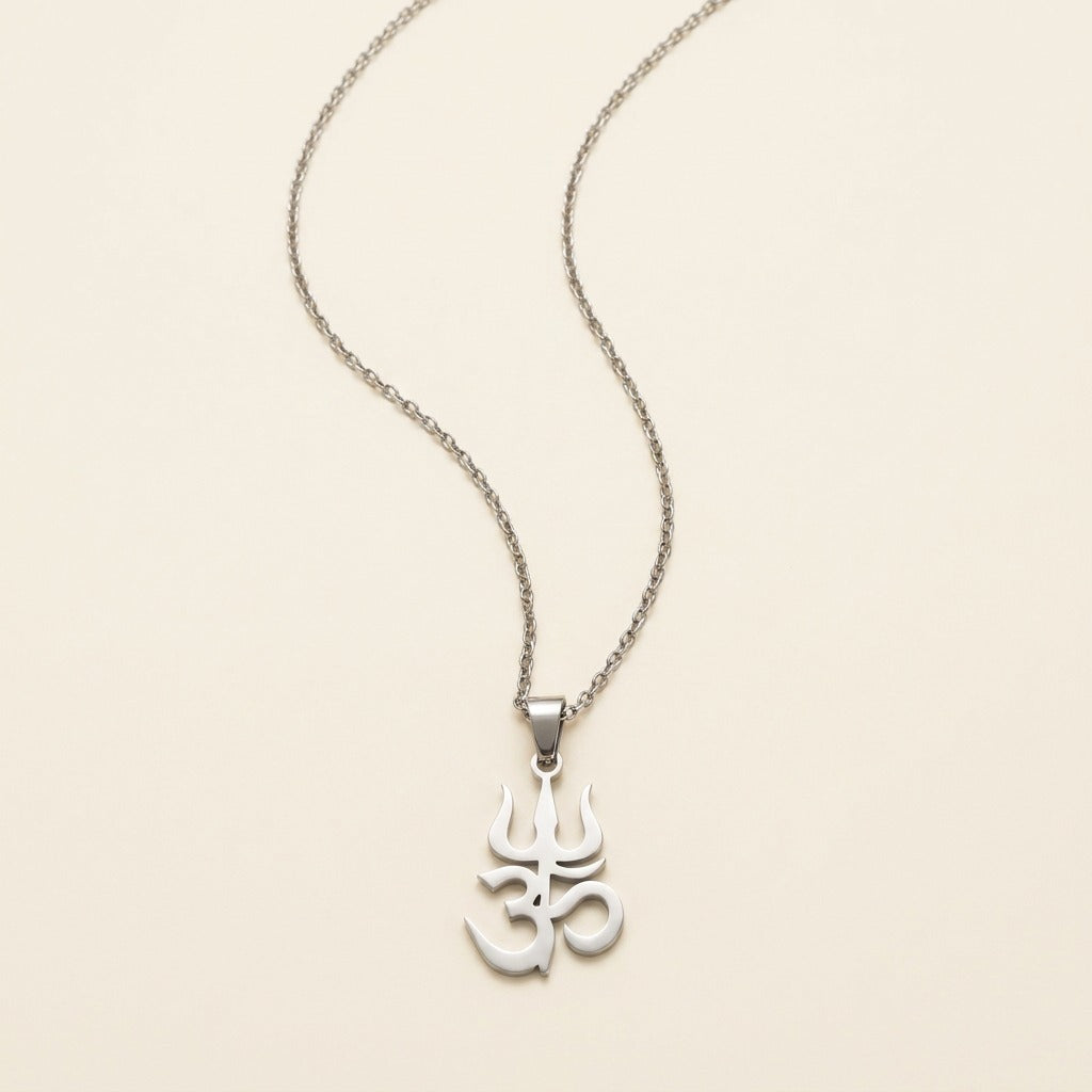 Collier pendentif ॐ « Om » en acier inoxydable, modèle 4
