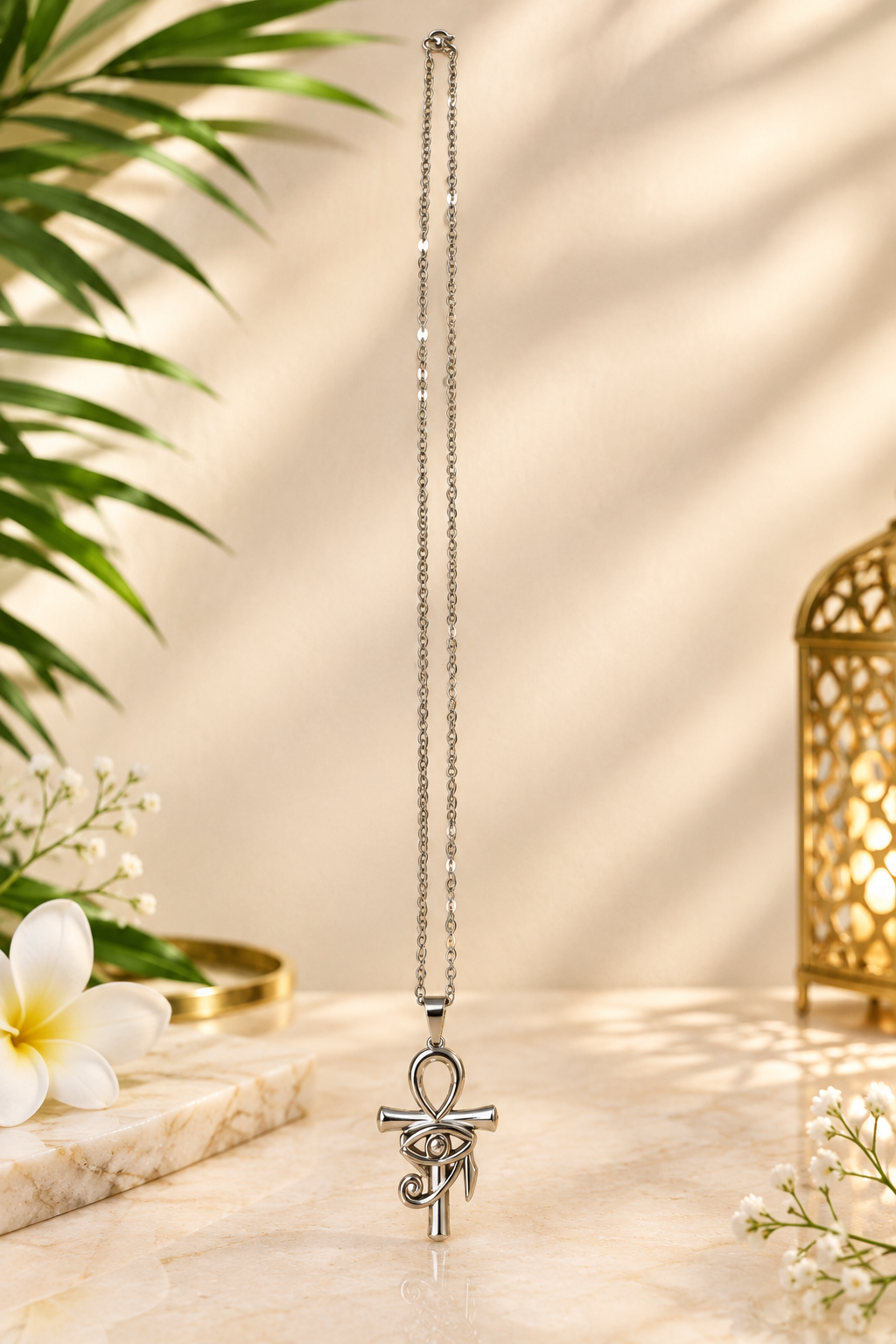 Collier pendentif croix égyptienne en acier inoxydable