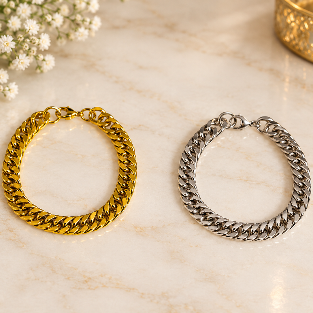 Bracelet maille cubaine en acier inoxydable
