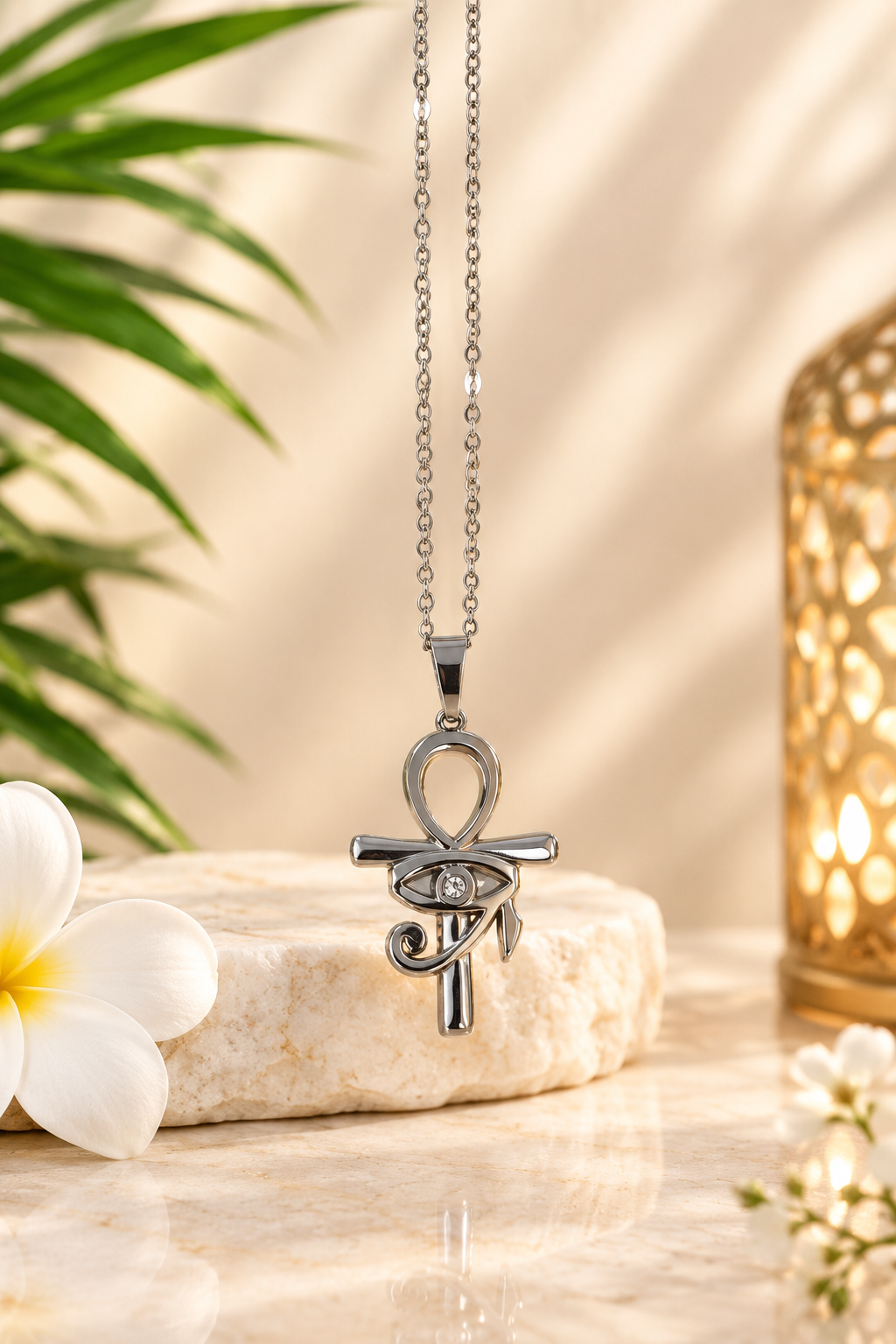 Collier pendentif croix égyptienne en acier inoxydable