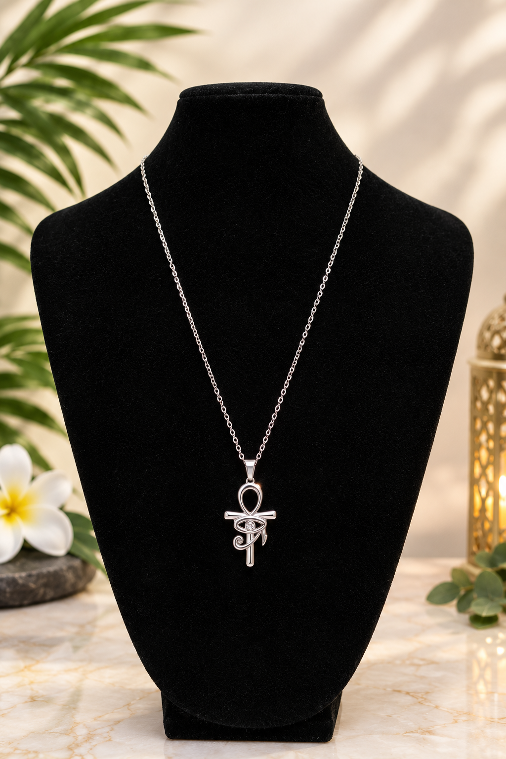 Collier pendentif croix égyptienne en acier inoxydable