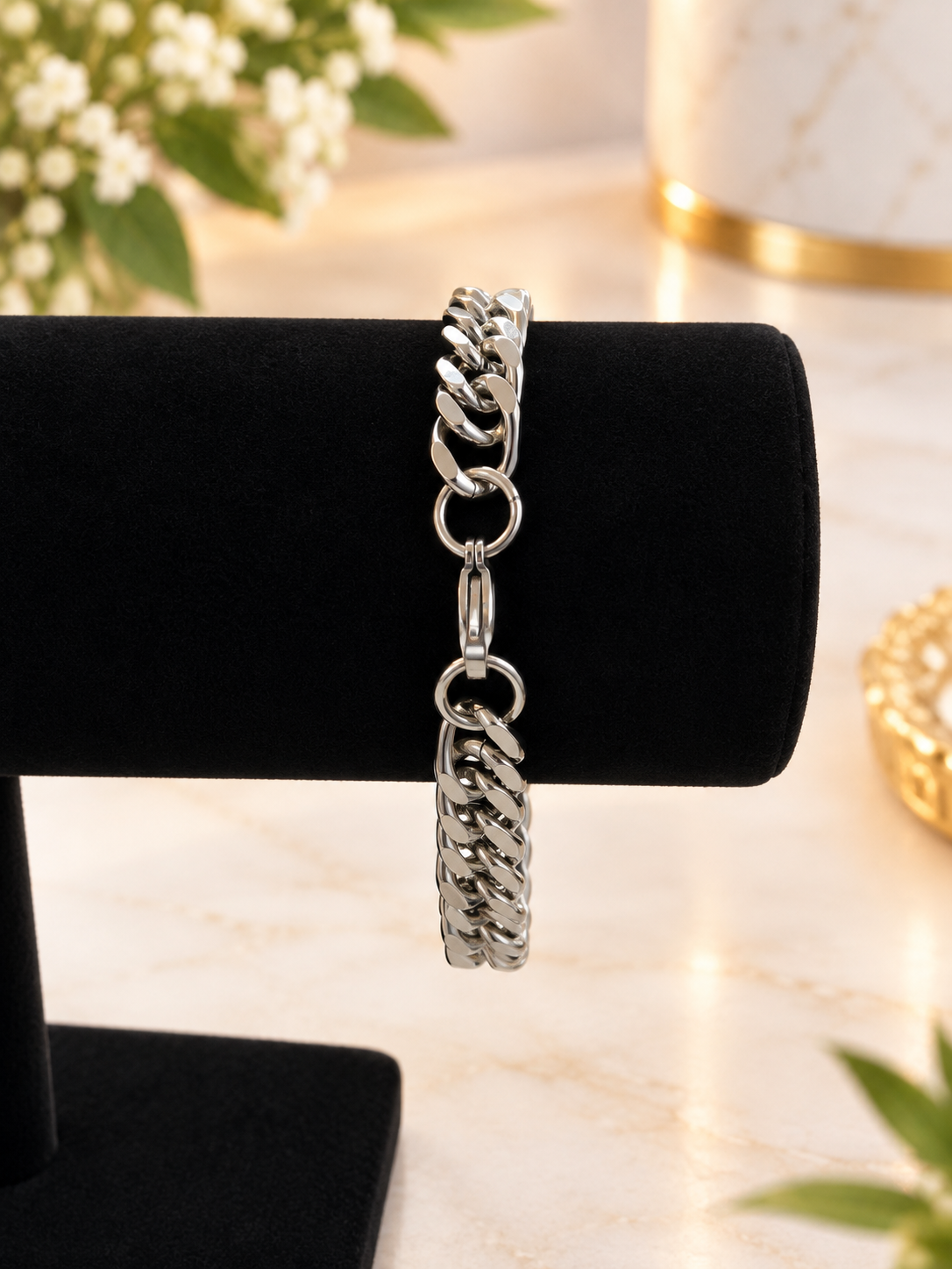 Bracelet maille cubaine en acier inoxydable