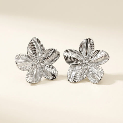 Boucles d'oreilles clou fleur d'hibiscus en acier inoxydable, argenté