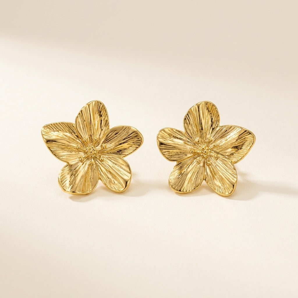 Boucles d'oreilles clou fleur d'hibiscus en acier inoxydable, doré
