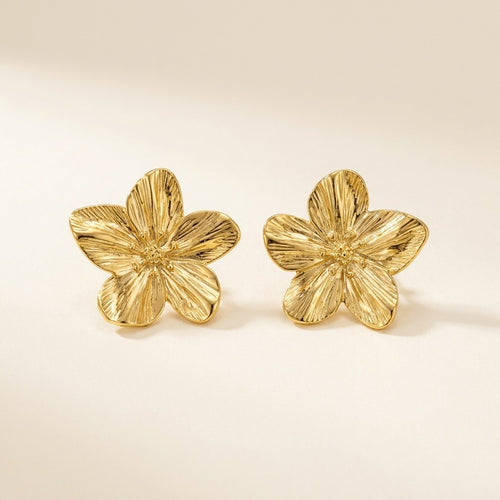 Boucles d'oreilles clou fleur d'hibiscus en acier inoxydable, doré