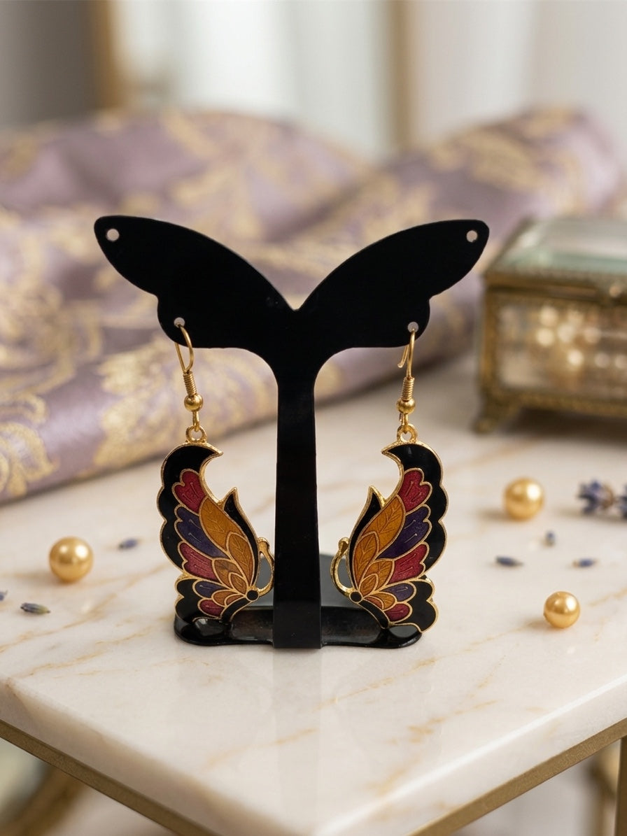 Boucles d'oreilles en cloisonné de Chine : panda, papillons, paon