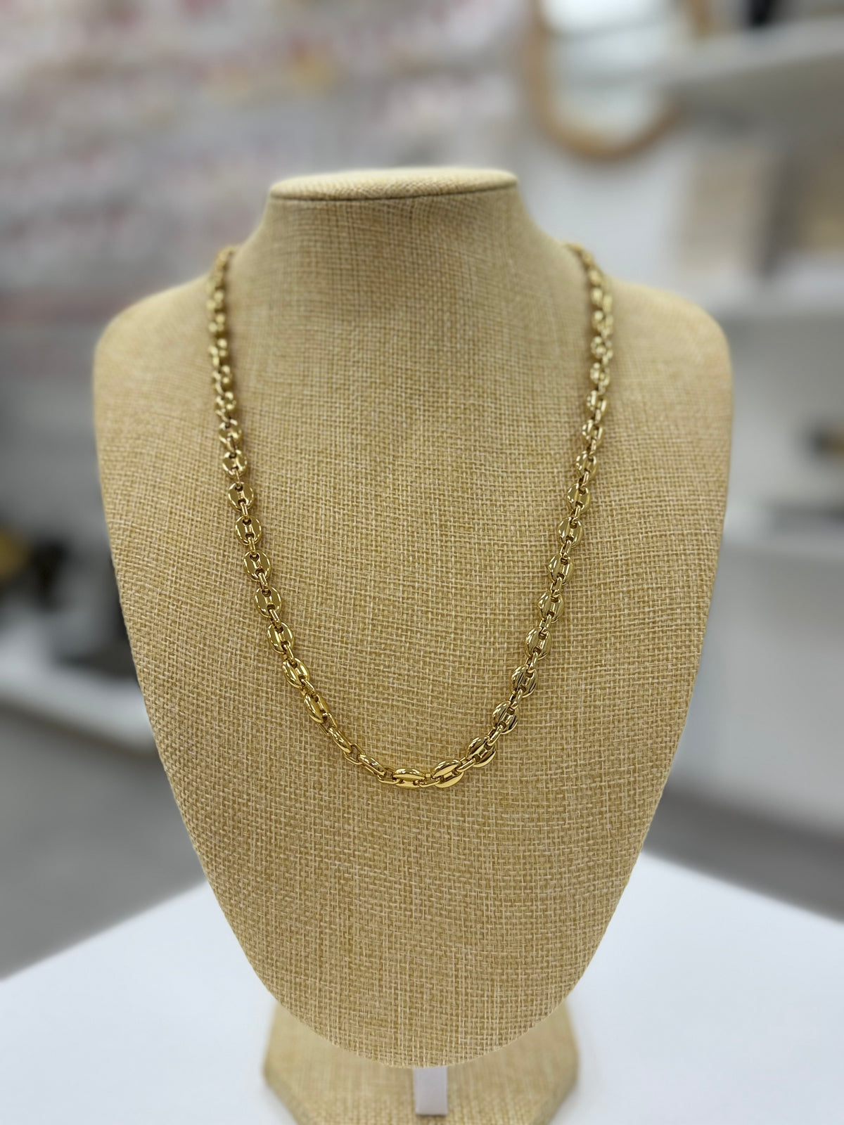 Collier chaîne maille grain de café en acier inoxydable